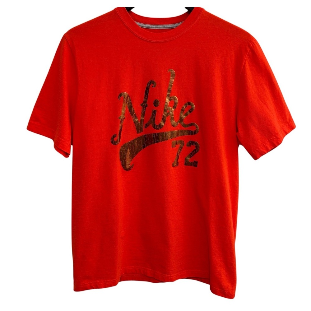 Nike Men's Metallic Gold Graphic T Shirt Orange Size Large 21 x‎ 29